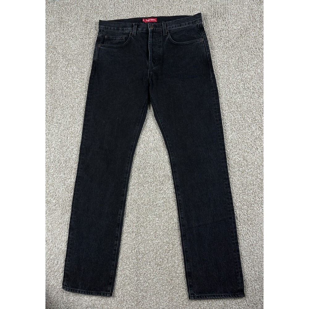 Supreme Jeans Mens 32 Black Denim Straight‎ Leg Slim Fit Button Fly *34x32
